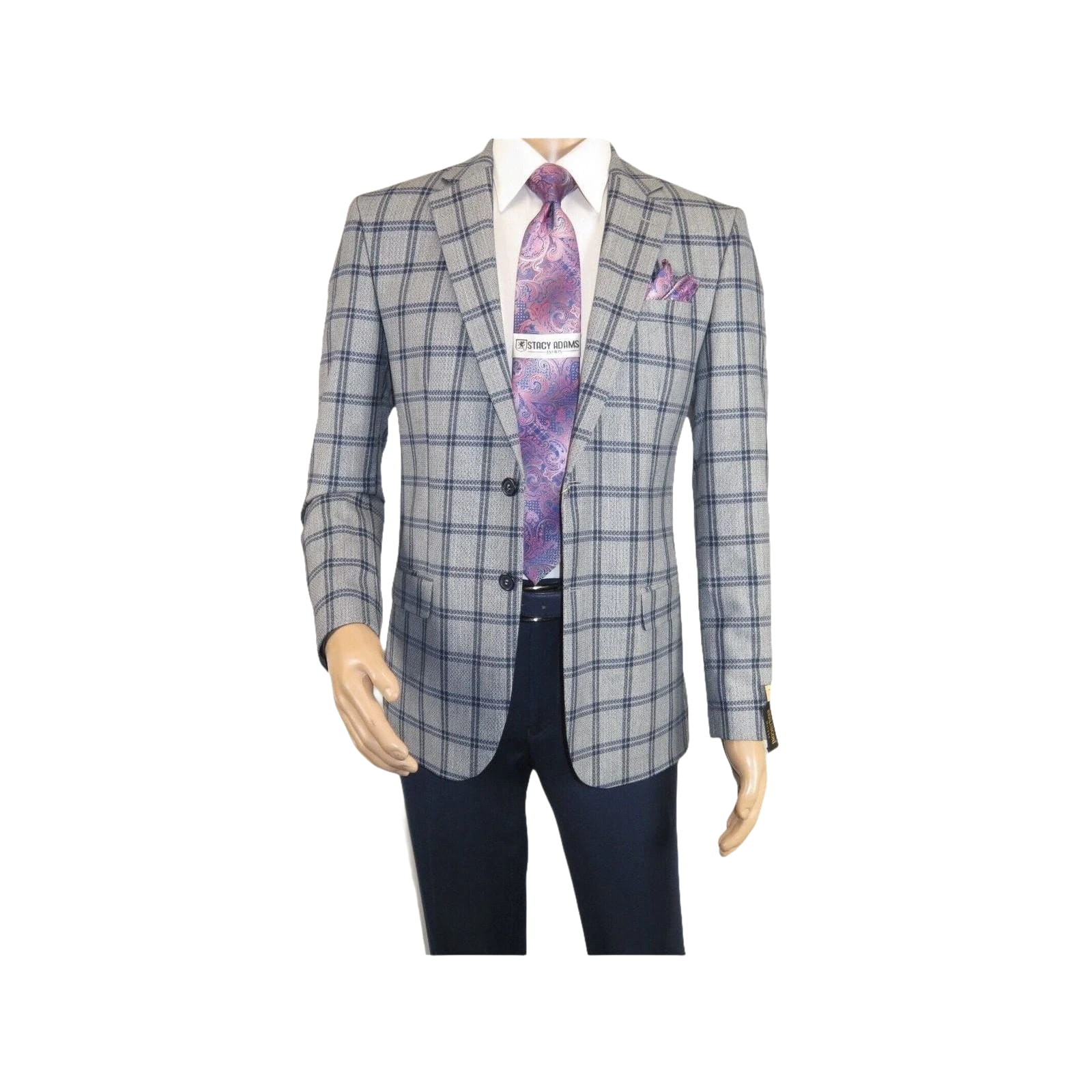 Men Sport Coat by Berlusconi Turkey Soft European Plaid #MK80 05 gray blue