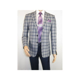 Men Sport Coat by Berlusconi Turkey Soft European Plaid #MK80 05 gray blue
