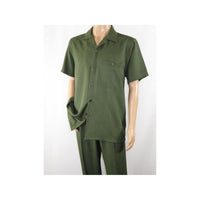 Men 2pc Walking Leisure Suit Short Sleeves By DREAMS 256-04 Solid Olive Green