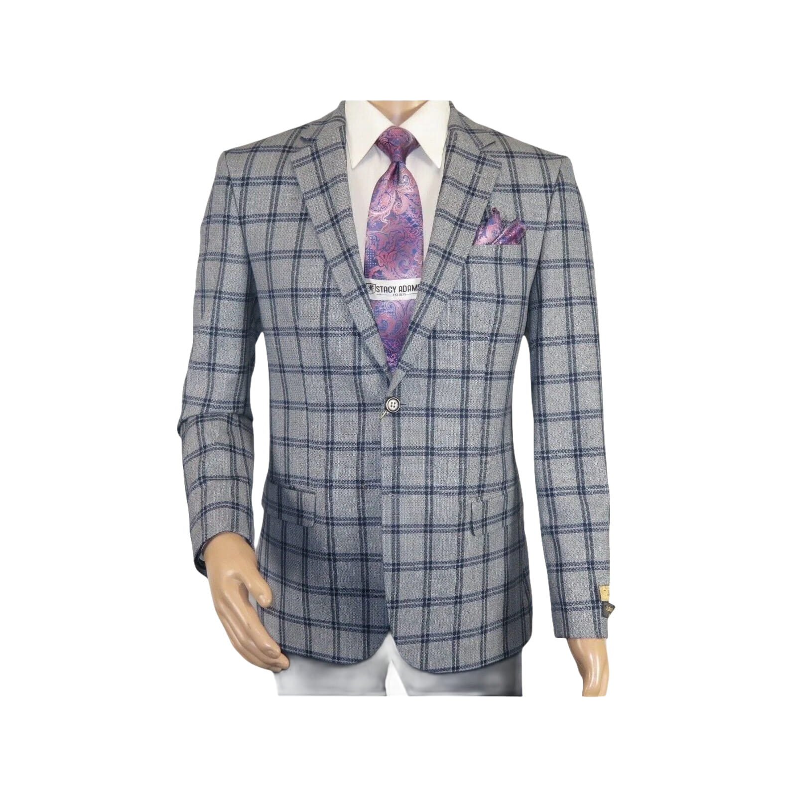 Men Sport Coat by Berlusconi Turkey Soft European Plaid #MK80 05 gray blue