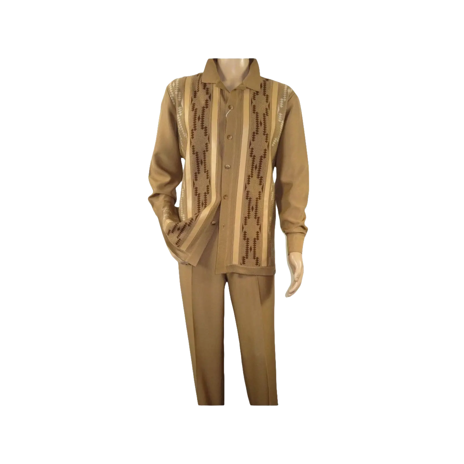 Men Silversilk 2pc Fancy walking leisure suit Italian woven knits 4407 Cafe Tan