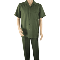 Men 2pc Walking Leisure Suit Short Sleeves By DREAMS 256-04 Solid Olive Green