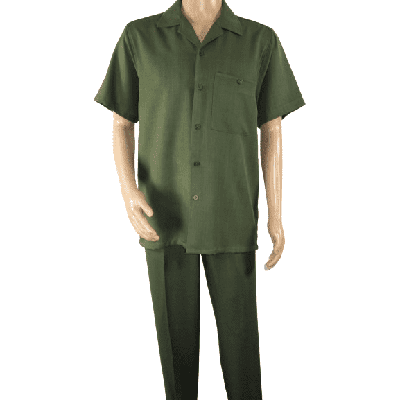 Men 2pc Walking Leisure Suit Short Sleeves By DREAMS 256-04 Solid Olive Green