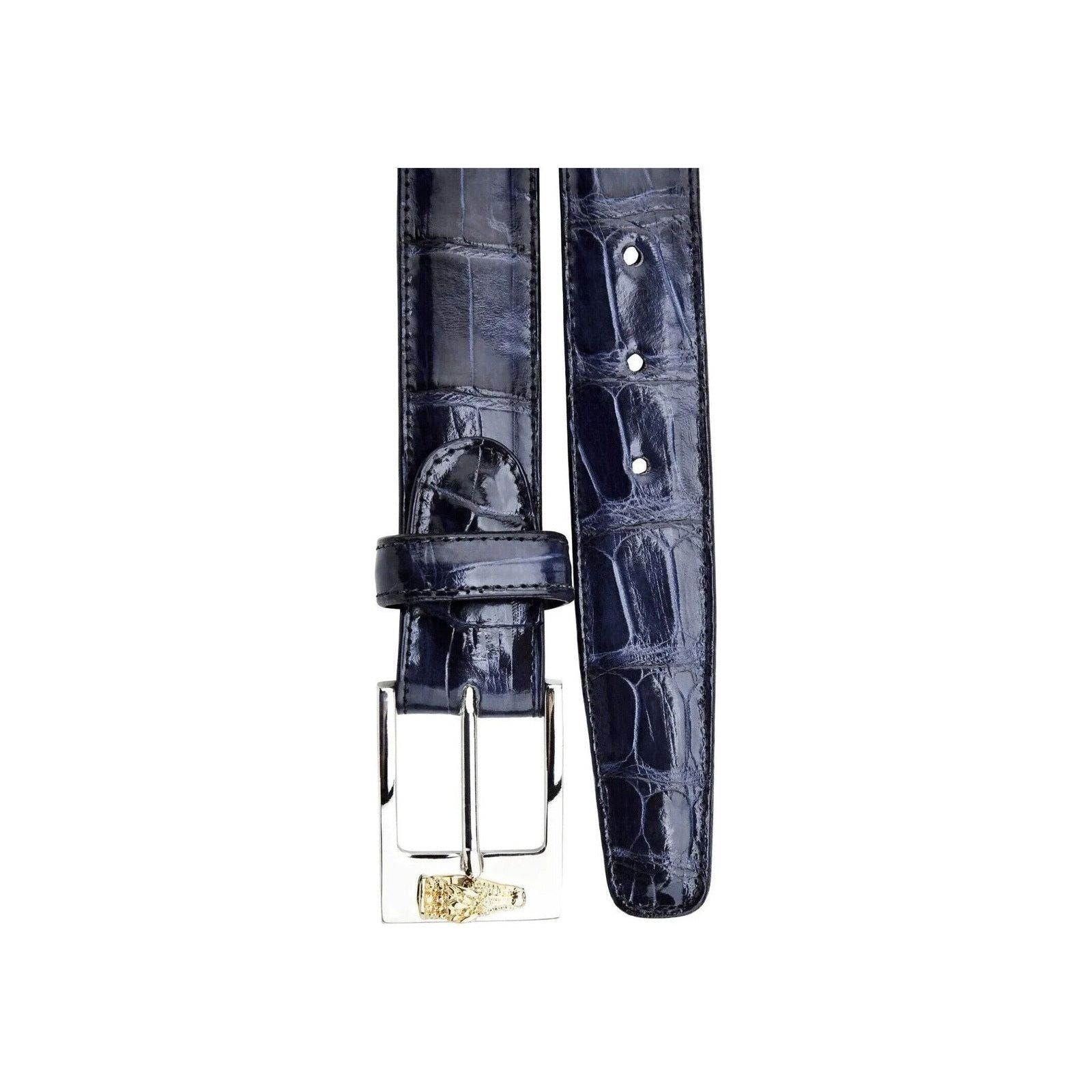 Men's Belvedere Genuine Alligator Belt Dressy Style 2008 Hand Made Navy Blue
