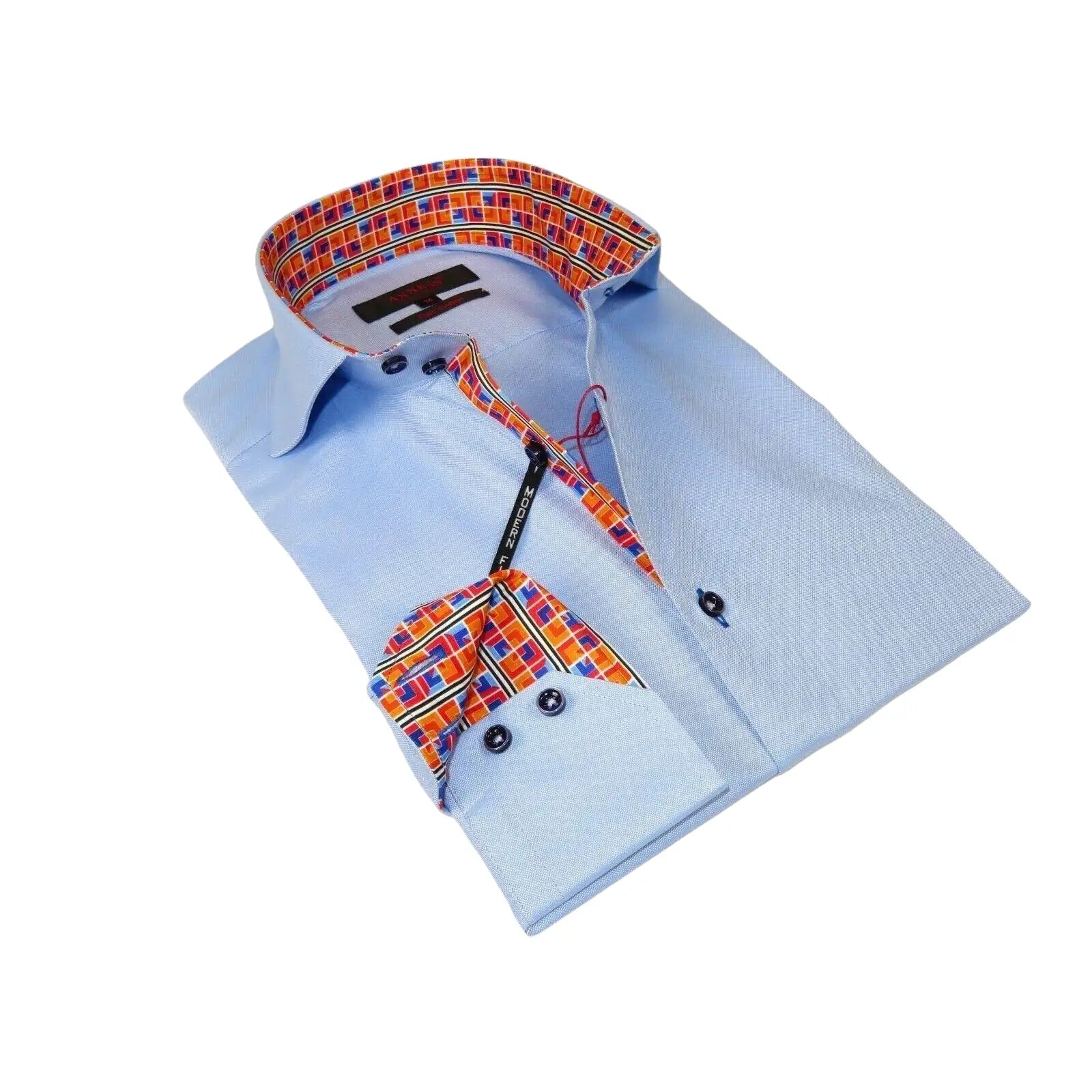 Men Dress Shirts AXXESS Turkey 100% Soft Egyptian Cotton High Collar 223-01 Blue