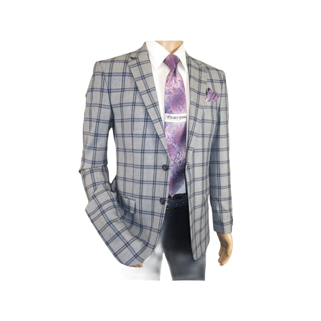 Men Sport Coat by Berlusconi Turkey Soft European Plaid #MK80 05 gray blue