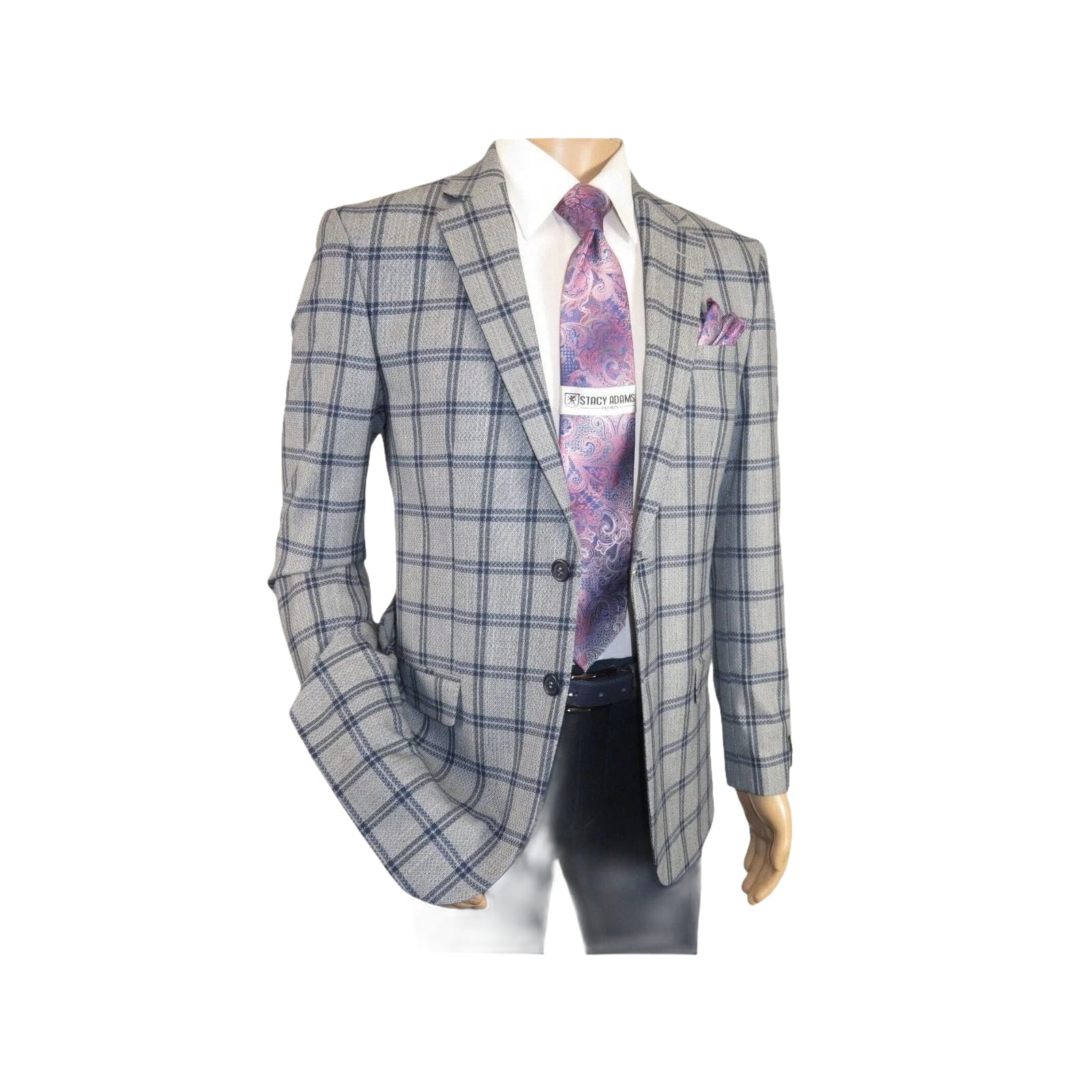 Men Sport Coat by Berlusconi Turkey Soft European Plaid #MK80 05 gray blue