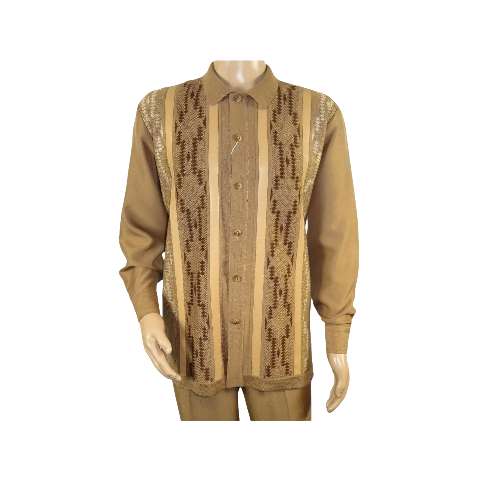 Men Silversilk 2pc Fancy walking leisure suit Italian woven knits 4407 Cafe Tan