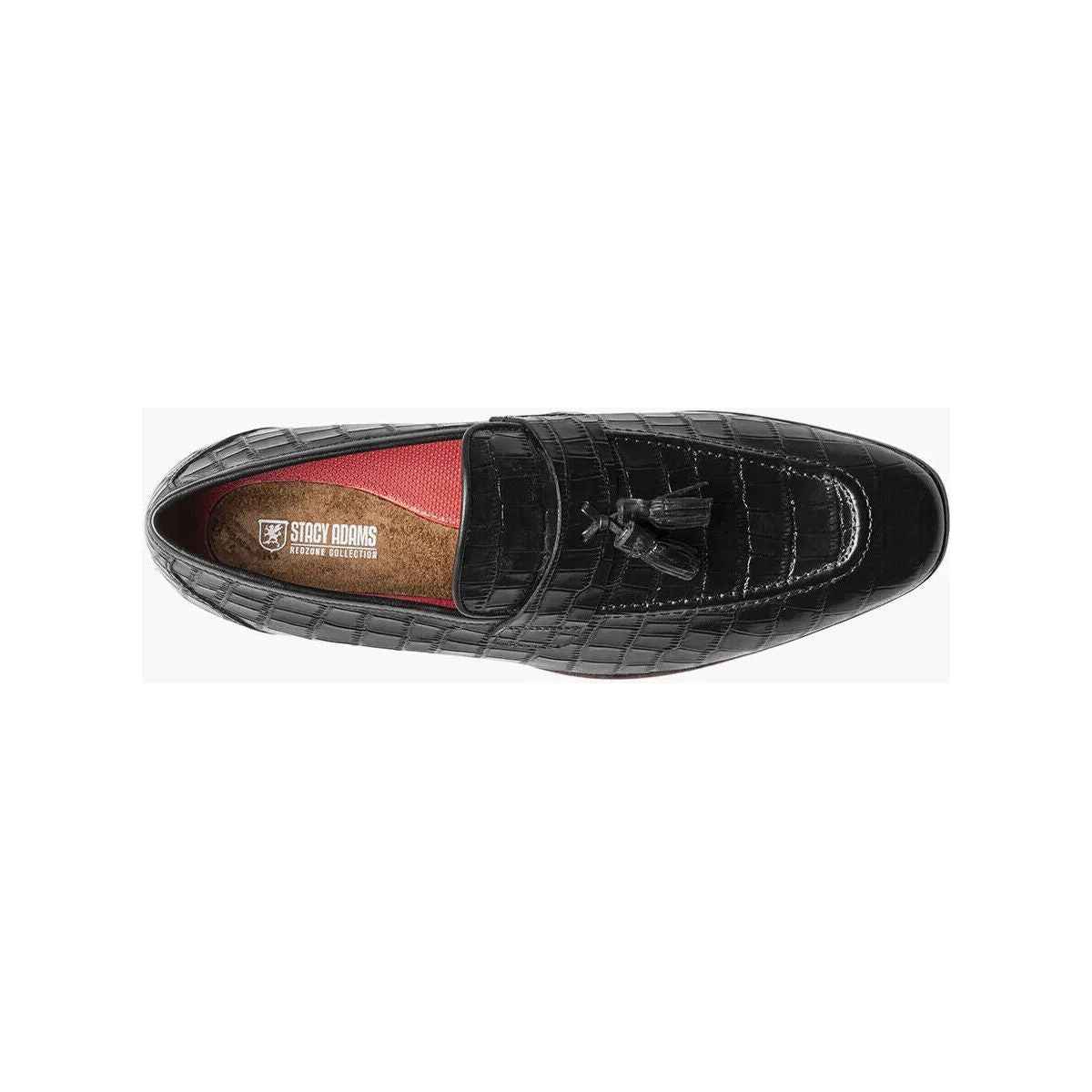 Stacy Adams Franz Moc Toe Tassel Slip On Shoes Croco Leather Black 25624-001