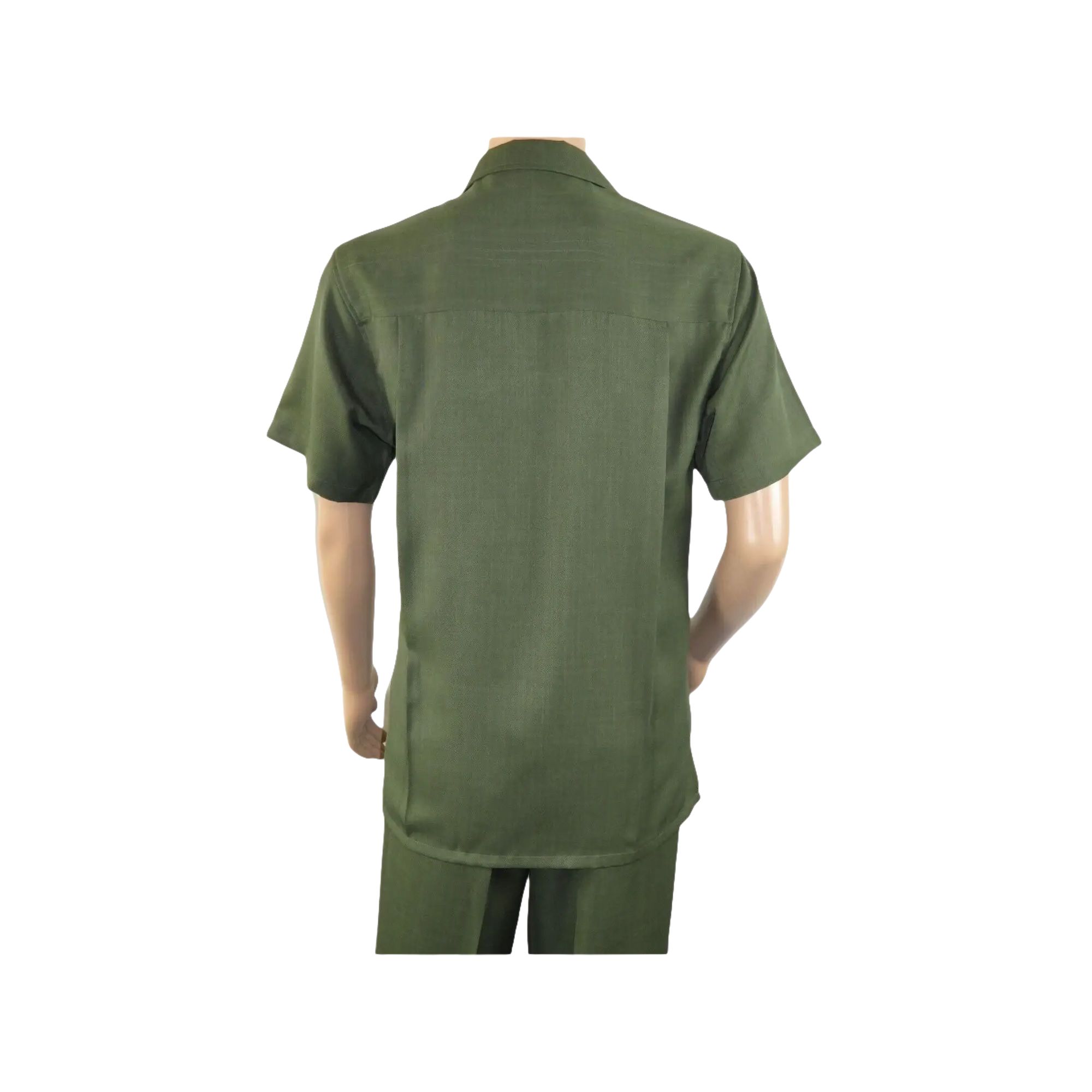 Men 2pc Walking Leisure Suit Short Sleeves By DREAMS 256-04 Solid Olive Green