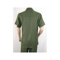 Men 2pc Walking Leisure Suit Short Sleeves By DREAMS 256-04 Solid Olive Green