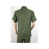 Men 2pc Walking Leisure Suit Short Sleeves By DREAMS 256-04 Solid Olive Green