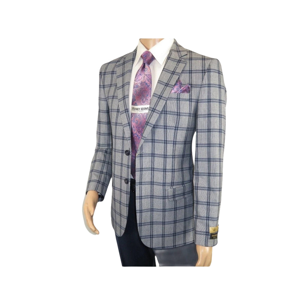 Men Sport Coat by Berlusconi Turkey Soft European Plaid #MK80 05 gray blue