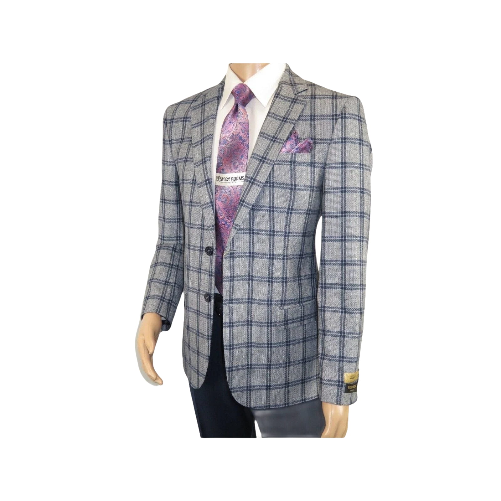 Men Sport Coat by Berlusconi Turkey Soft European Plaid #MK80 05 gray blue