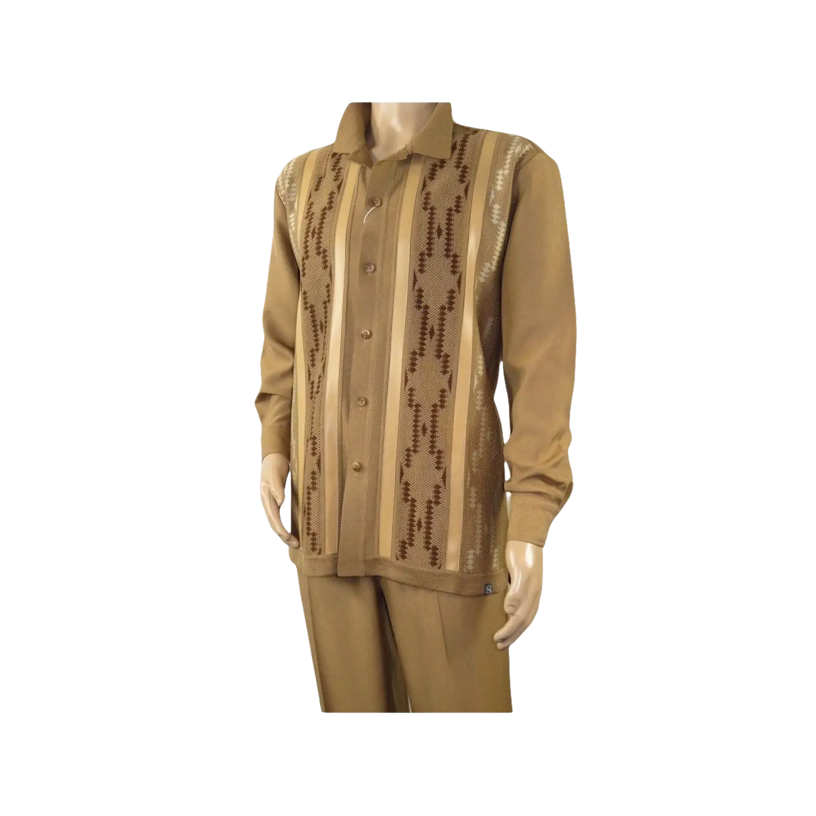 Men Silversilk 2pc Fancy walking leisure suit Italian woven knits 4407 Cafe Tan