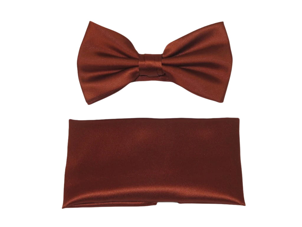 Men's Satin Silky Bow Tie Hankie by J.Valintin Collection #60 Cognac Brown