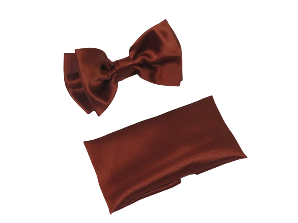 Men's Satin Silky Bow Tie Hankie by J.Valintin Collection #60 Cognac Brown