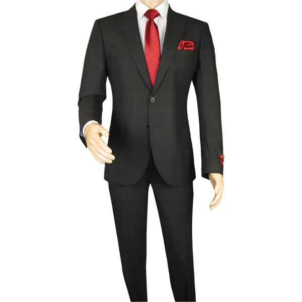 Men Suit BERLUSCONI Turkey Italian Wool 180's Single Breasted 623-01 Black Plaid