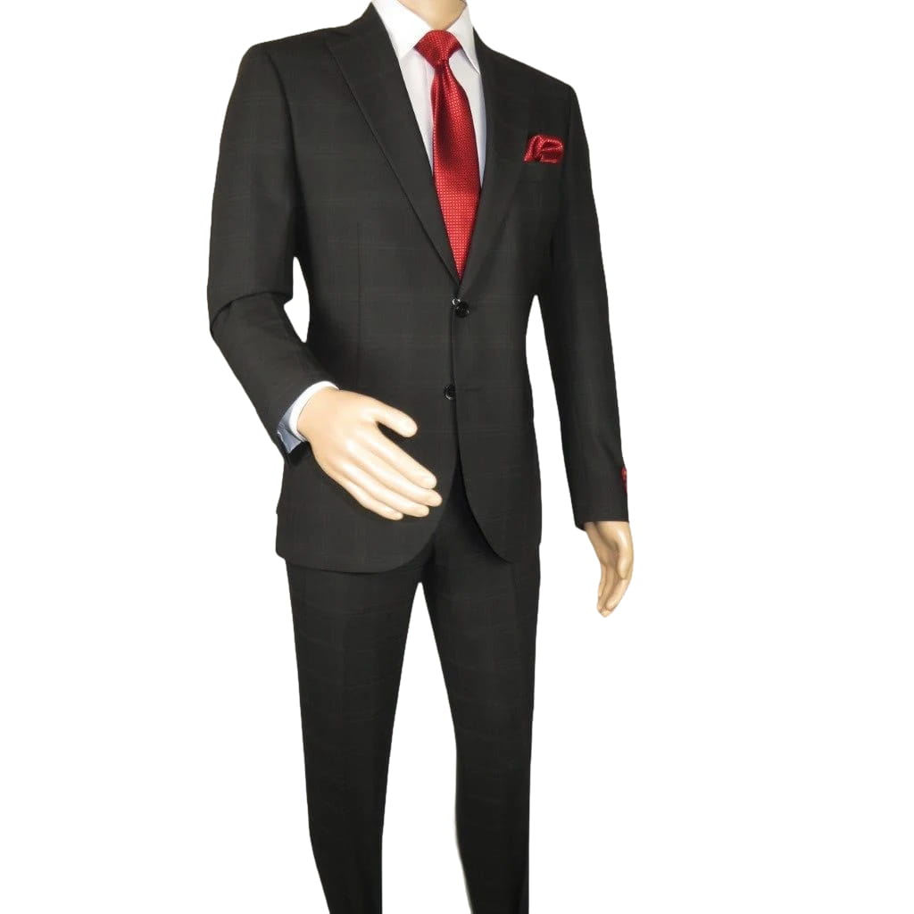 Men Suit BERLUSCONI Turkey Italian Wool 180's Single Breasted 623-01 Black Plaid