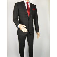 Men Suit BERLUSCONI Turkey Italian Wool 180's Single Breasted 623-01 Black Plaid