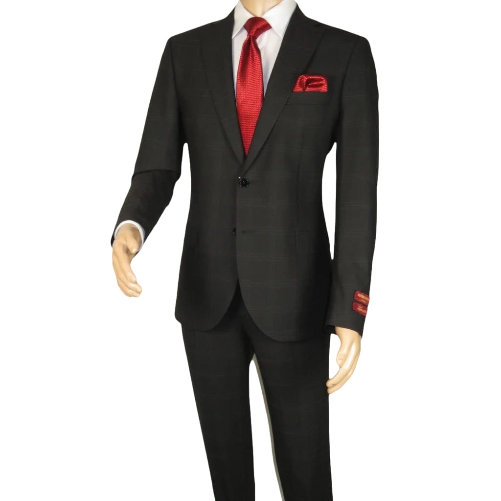 Men Suit BERLUSCONI Turkey Italian Wool 180's Single Breasted 623-01 Black Plaid