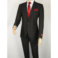 Men Suit BERLUSCONI Turkey Italian Wool 180's Single Breasted 623-01 Black Plaid