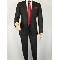 Men Suit BERLUSCONI Turkey Italian Wool 180's Single Breasted 623-01 Black Plaid