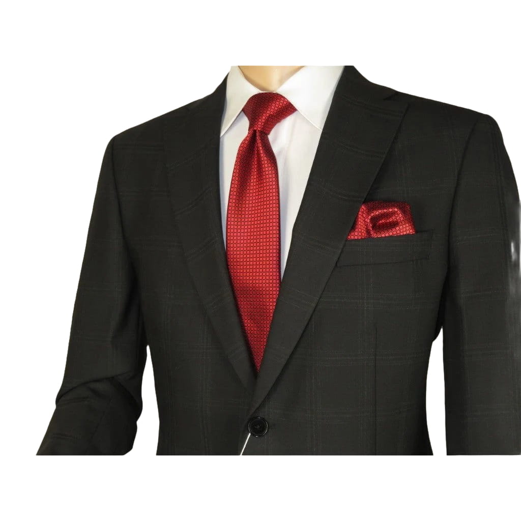 Men Suit BERLUSCONI Turkey Italian Wool 180's Single Breasted 623-01 Black Plaid