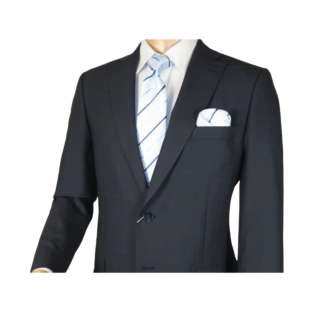 Men Suit BERLUSCONI Turkey Italian Wool 180's Single Breasted 623-03 Navy Plaid