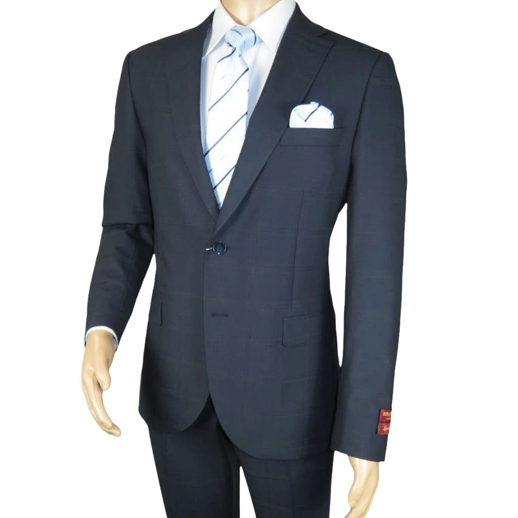 Men Suit BERLUSCONI Turkey Italian Wool 180's Single Breasted 623-03 Navy Plaid