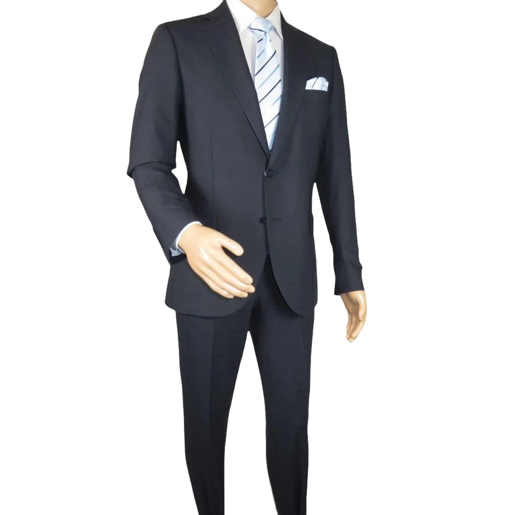 Men Suit BERLUSCONI Turkey Italian Wool 180's Single Breasted 623-03 Navy Plaid