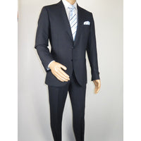 Men Suit BERLUSCONI Turkey Italian Wool 180's Single Breasted 623-03 Navy Plaid