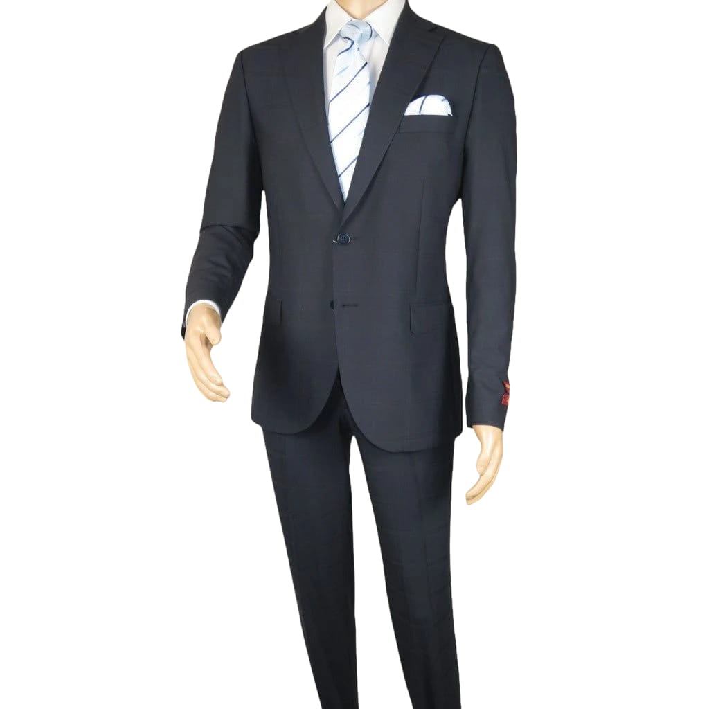 Men Suit BERLUSCONI Turkey Italian Wool 180's Single Breasted 623-03 Navy Plaid