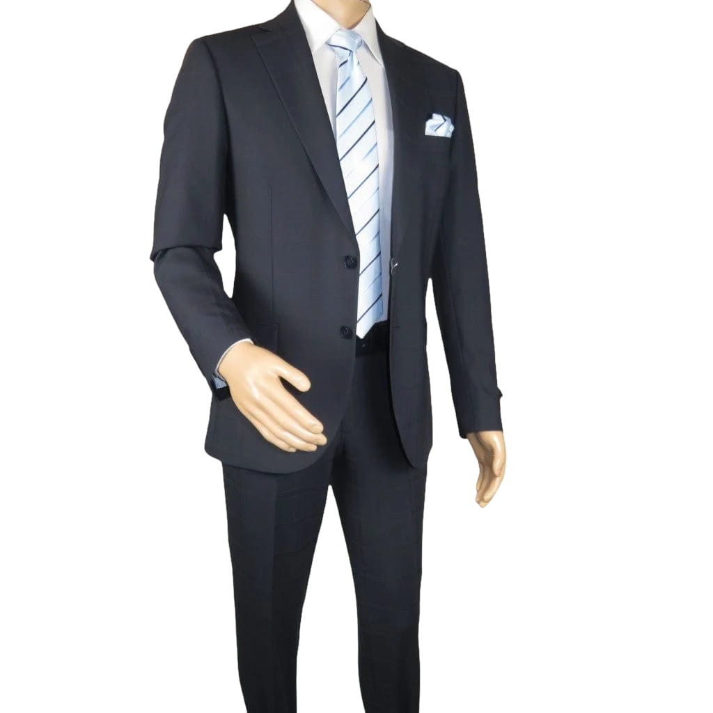 Men Suit BERLUSCONI Turkey Italian Wool 180's Single Breasted 623-03 Navy Plaid