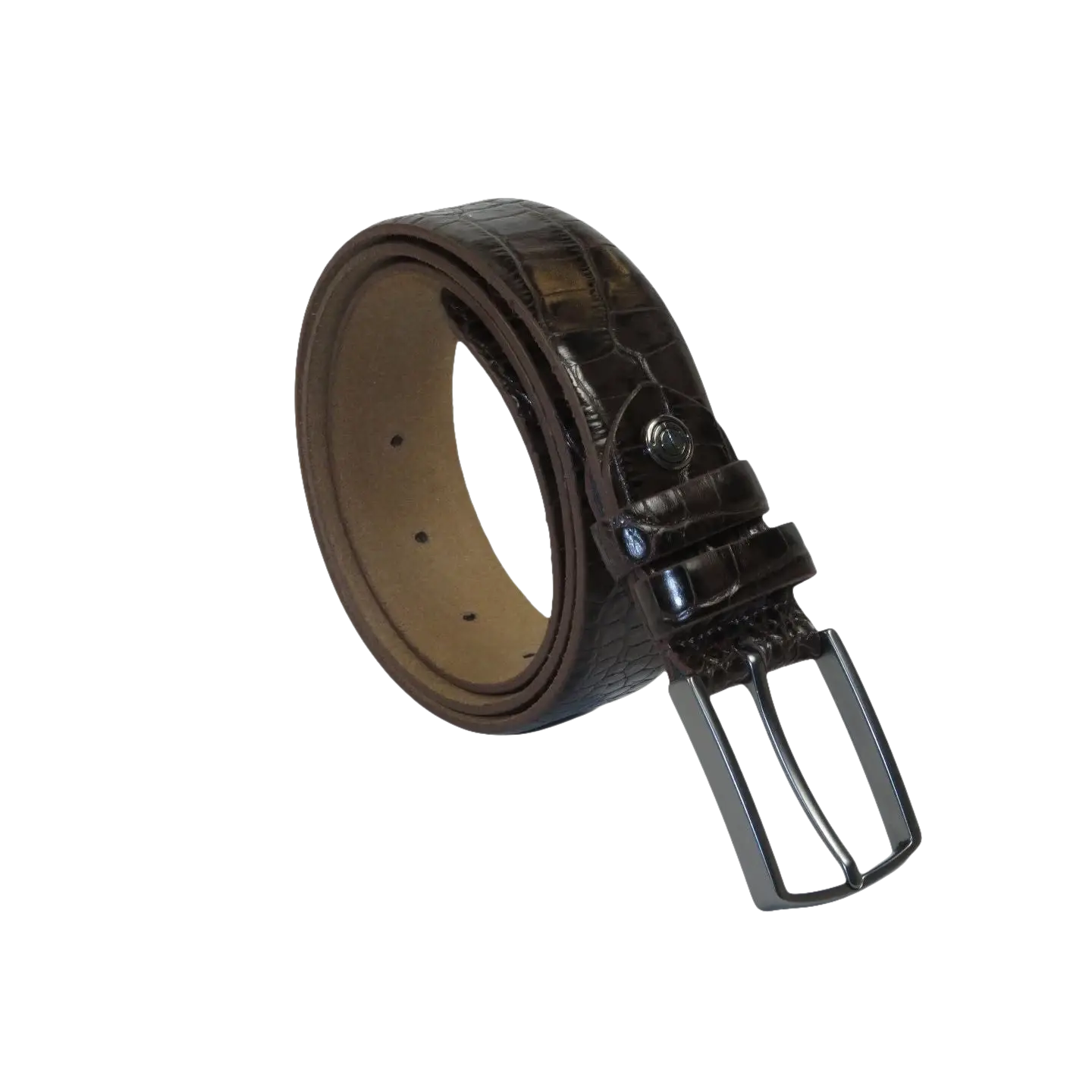 Men's Belt By PICCODER Turkey Genuine Leather Embossed Crocodile 8100 Brown