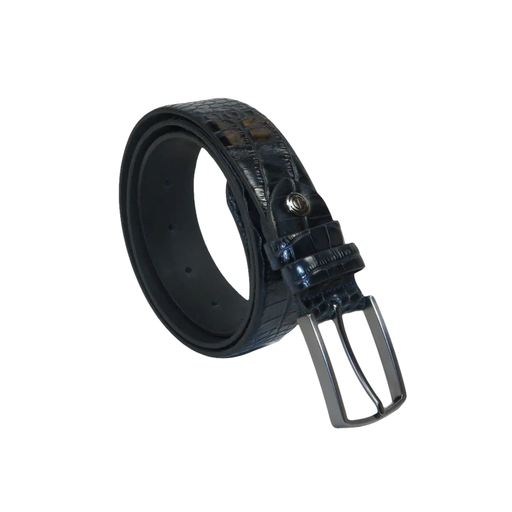 Men's Belt By PICCODER Turkey Genuine Leather Embossed Crocodile 8100 Navy