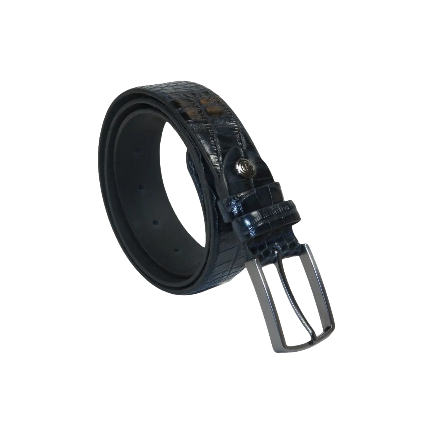 Men's Belt By PICCODER Turkey Genuine Leather Embossed Crocodile 8100 Navy