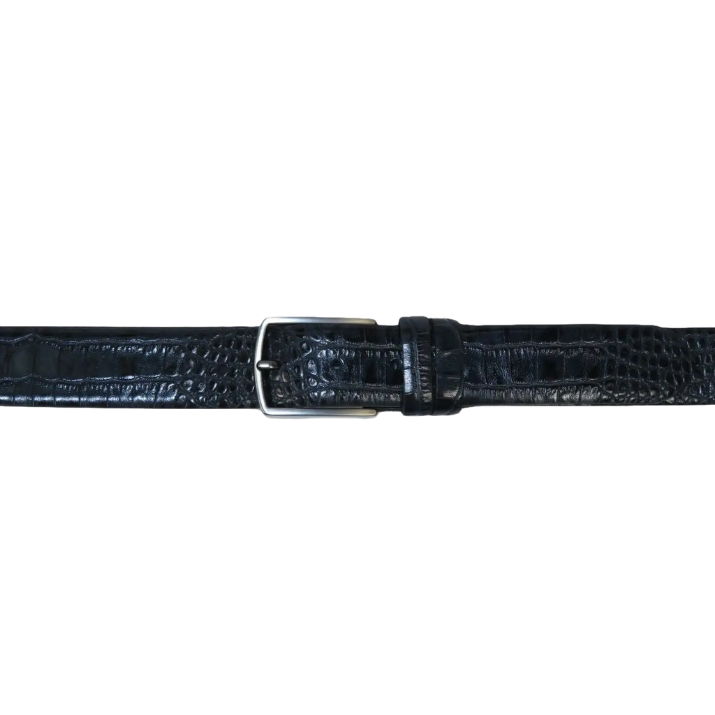 Men's Belt By PICCODER Turkey Genuine Leather Embossed Crocodile 8100 Navy