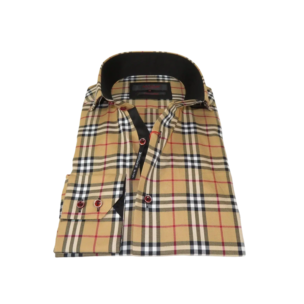 Men's AXXESS Turkey Sports Dress Shirt 100% Soft Cotton High Collar 724-21 Tan