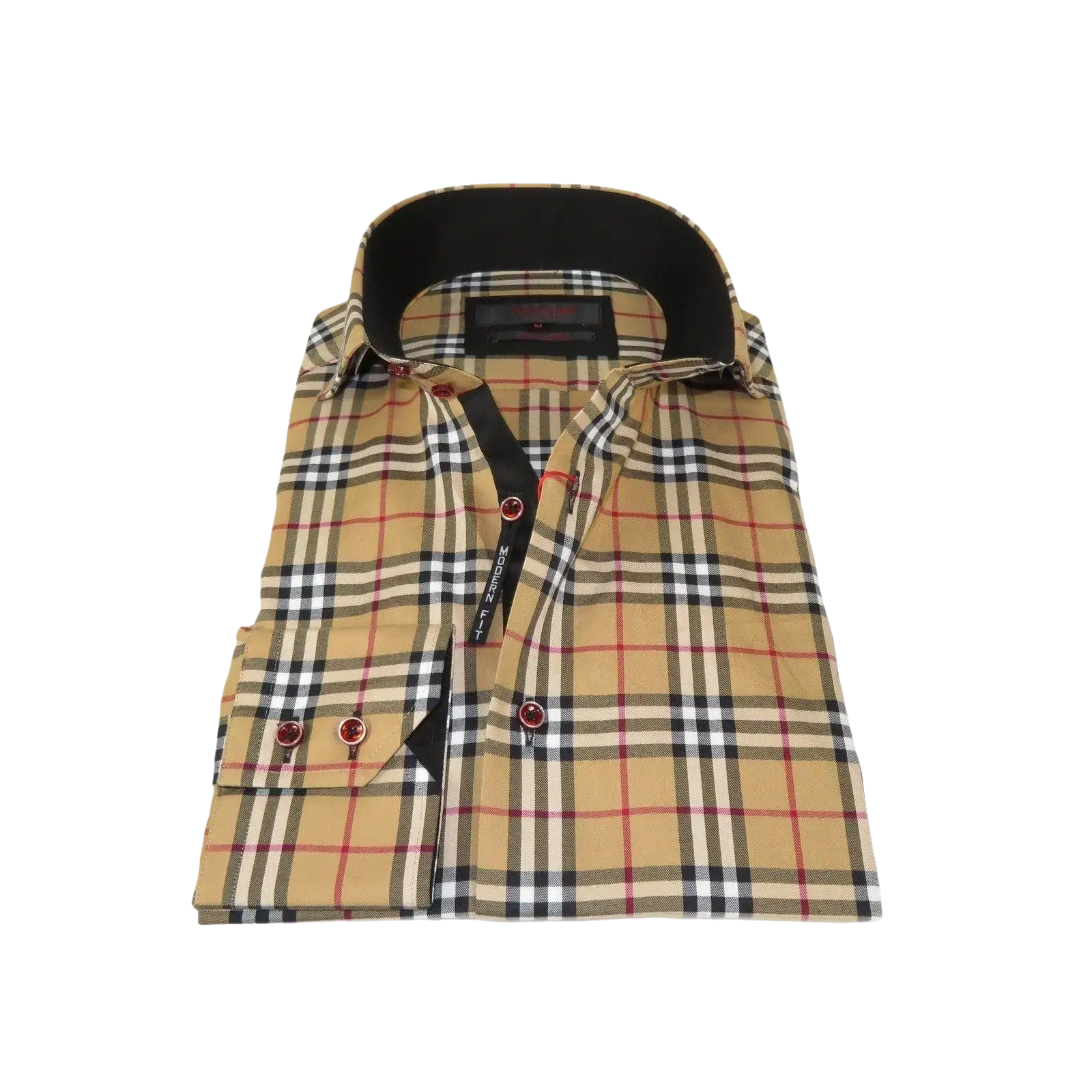 Men's AXXESS Turkey Sports Dress Shirt 100% Soft Cotton High Collar 724-21 Tan