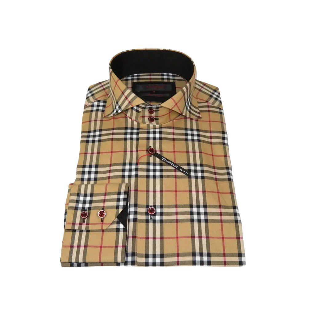 Men's AXXESS Turkey Sports Dress Shirt 100% Soft Cotton High Collar 724-21 Tan