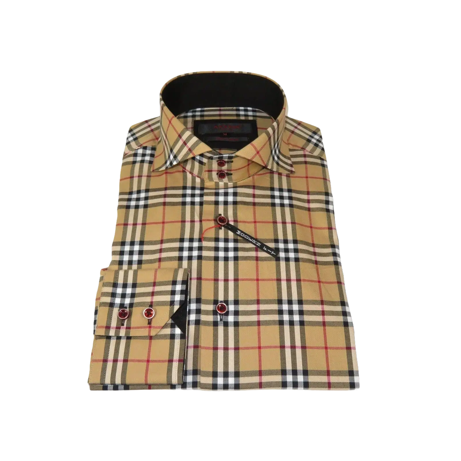 Men's AXXESS Turkey Sports Dress Shirt 100% Soft Cotton High Collar 724-21 Tan