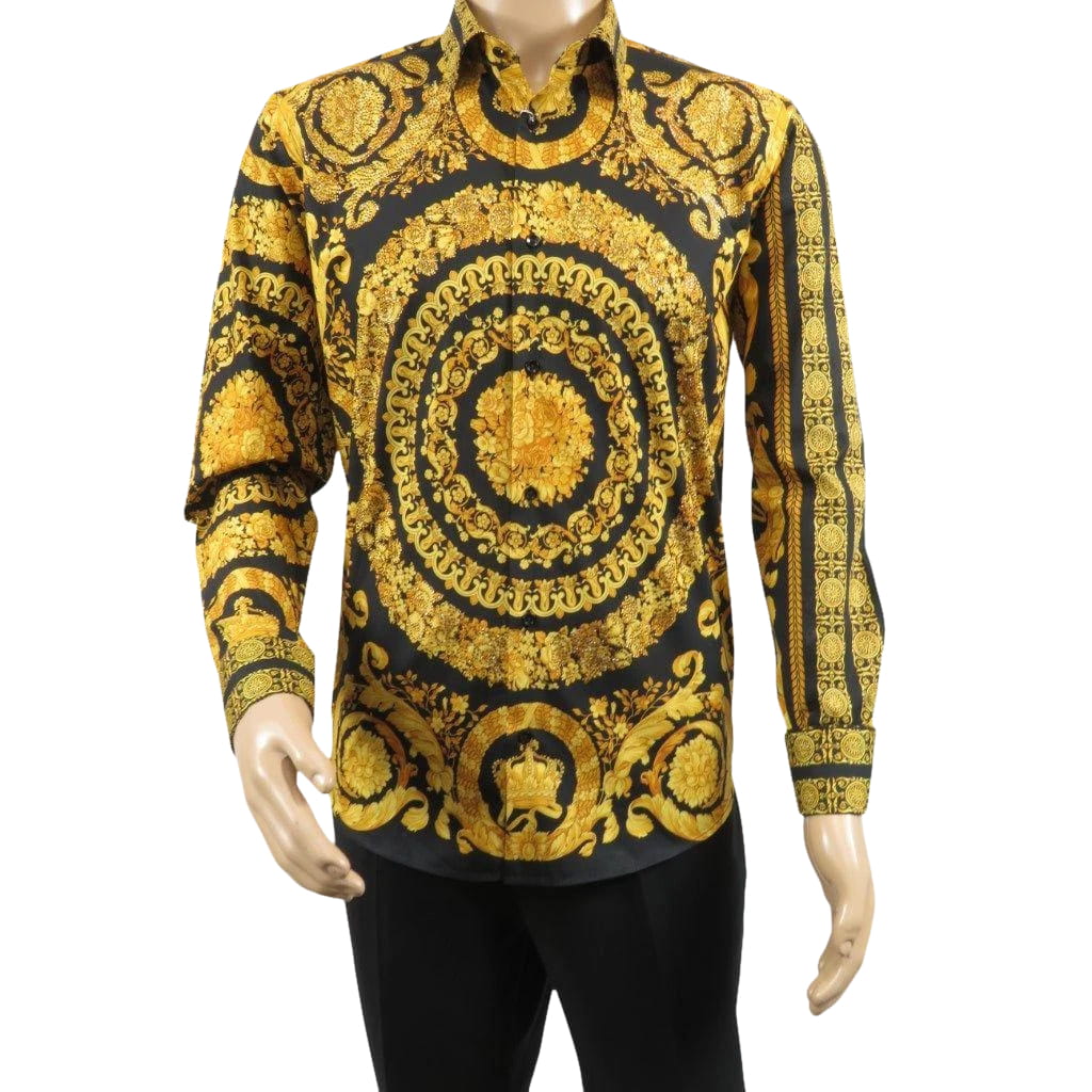 Men's AVM Crystal Shirt Medallion Medusa Cotton Turkey Slim Fit 9628-01 Gold