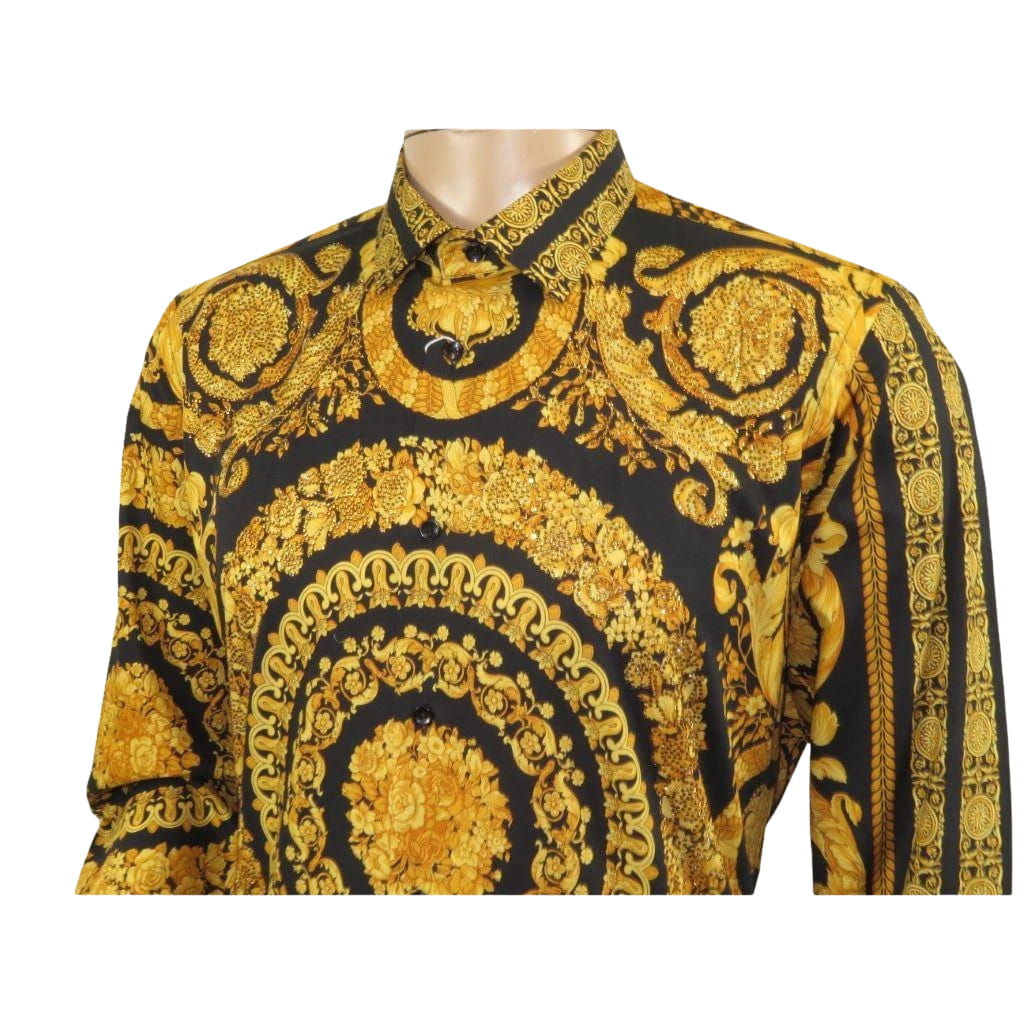 Men's AVM Crystal Shirt Medallion Medusa Cotton Turkey Slim Fit 9628-01 Gold