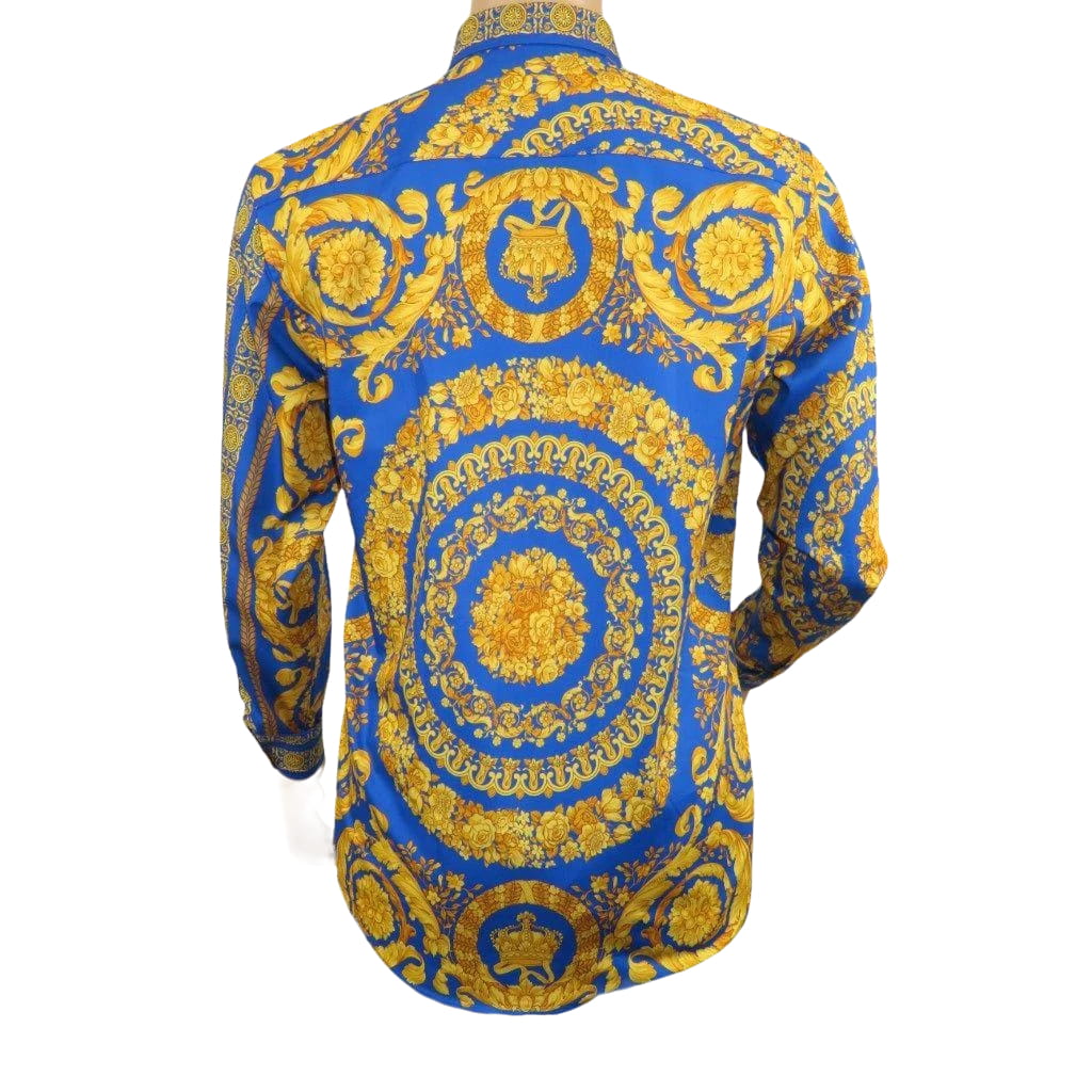Men's AVM Crystal Shirt Medallion Medusa Cotton Slim Fit 9628-06 Royal Blue