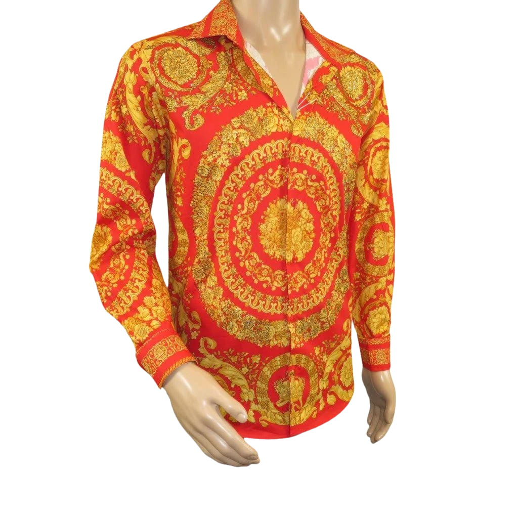 Men's AVM Crystal Shirt Medallion Medusa Cotton Turkey Slim Fit 9628-07 Red