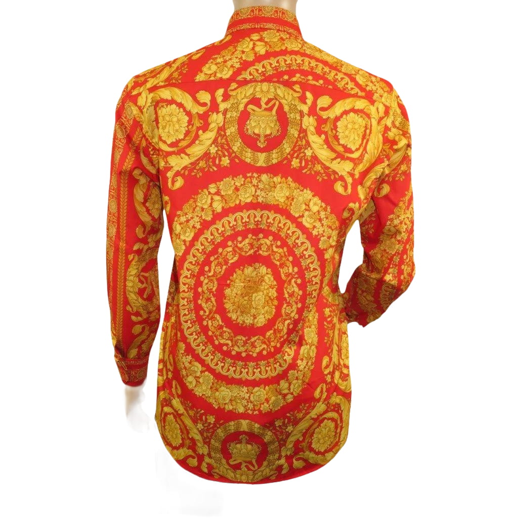 Men's AVM Crystal Shirt Medallion Medusa Cotton Turkey Slim Fit 9628-07 Red