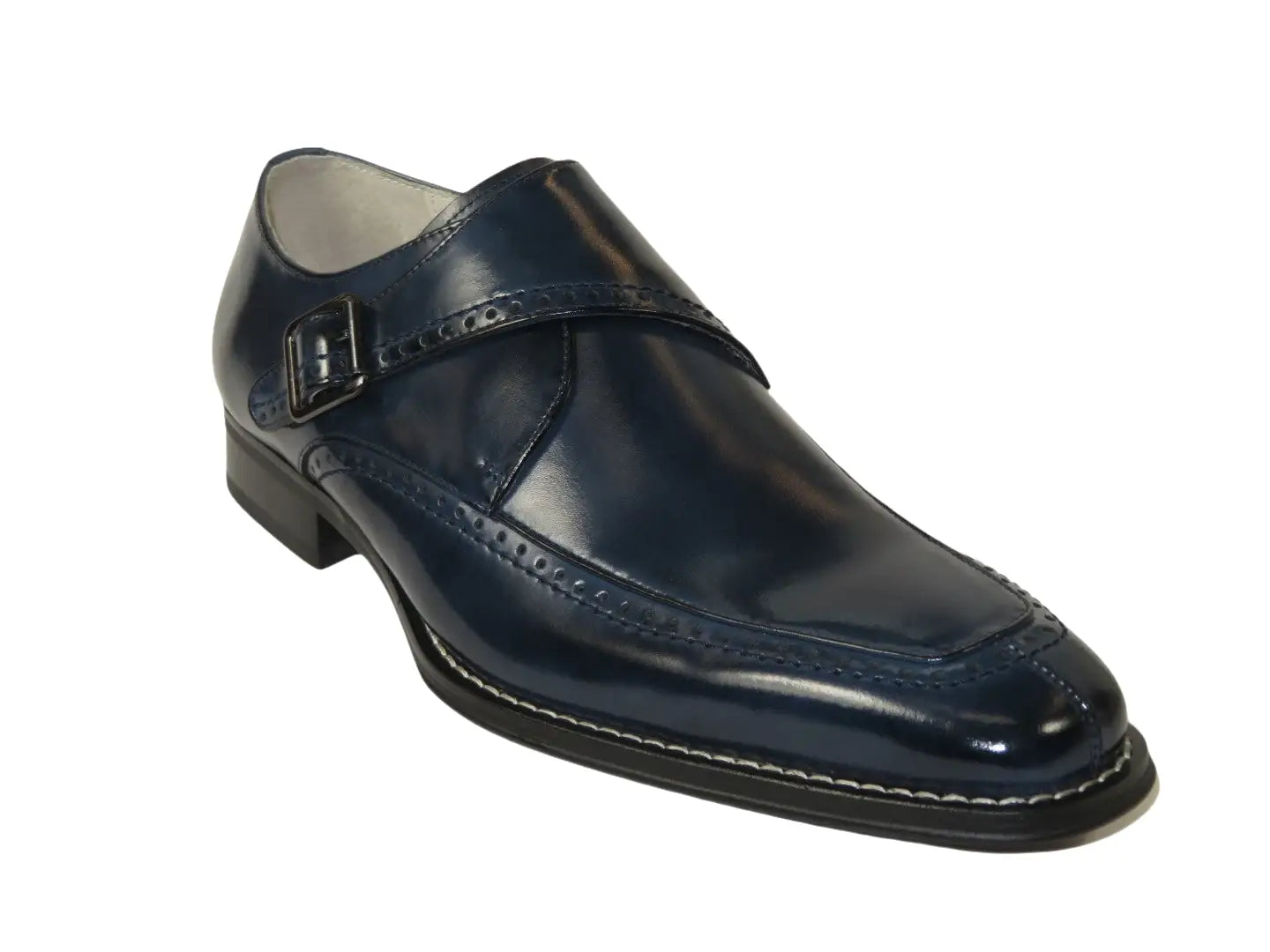Men's Giovanni Shoes High Quality Leather Monk Strap Buckle AMATO Navy
