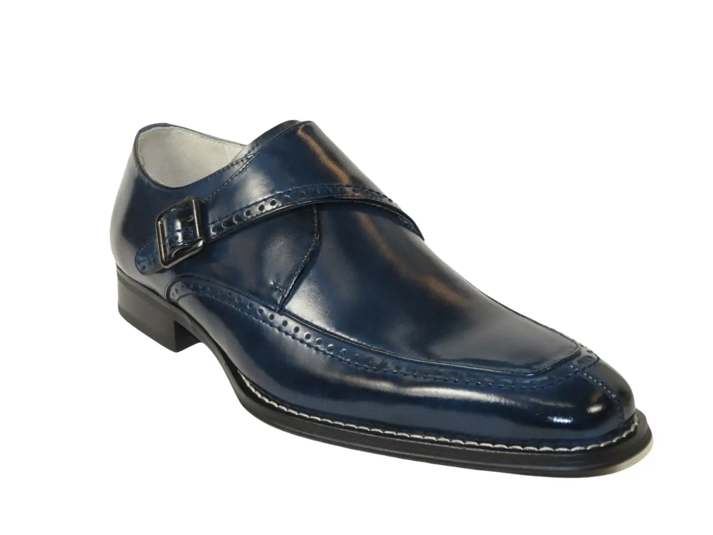 Men's Giovanni Shoes High Quality Leather Monk Strap Buckle AMATO Navy