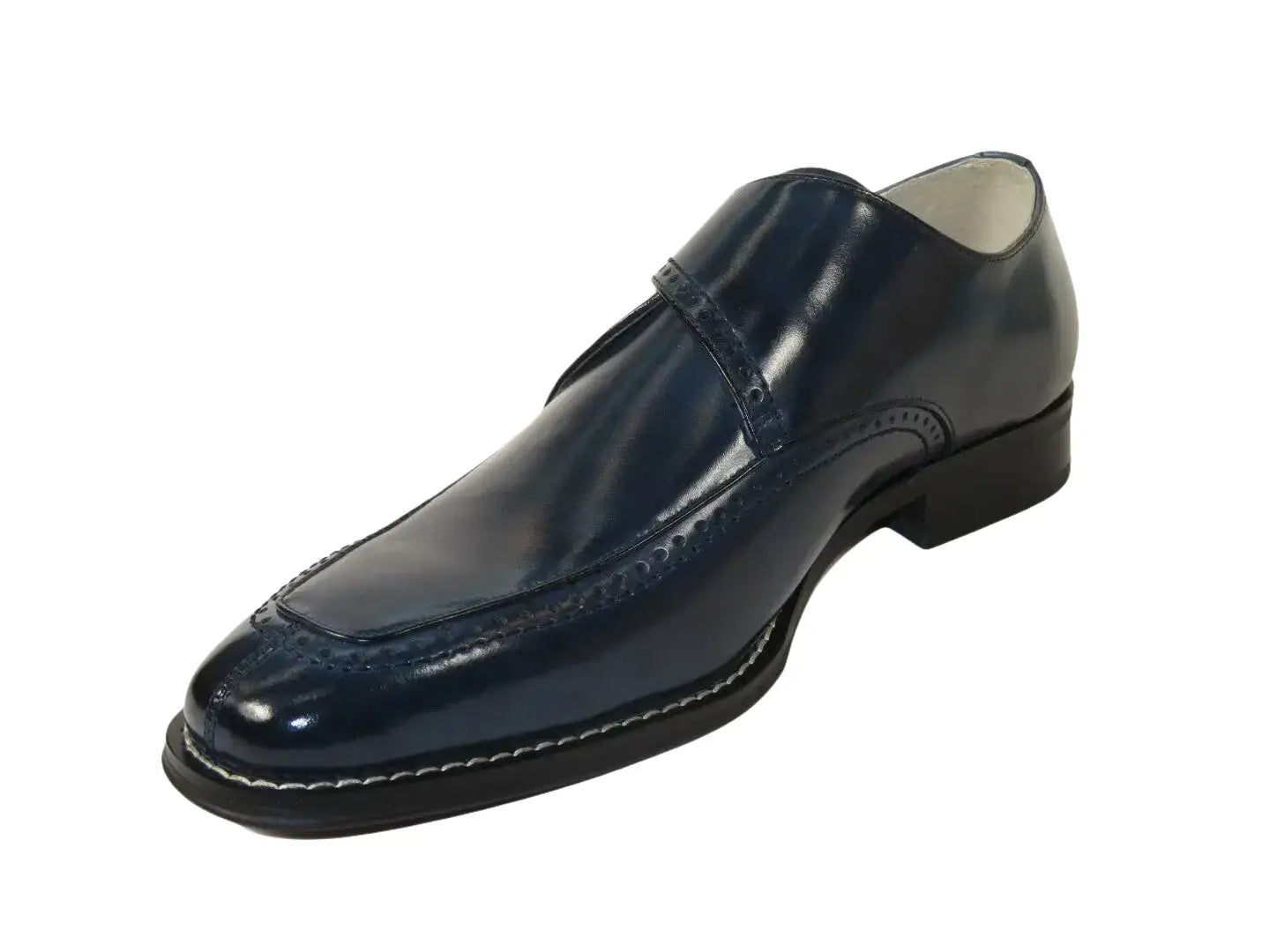 Men's Giovanni Shoes High Quality Leather Monk Strap Buckle AMATO Navy